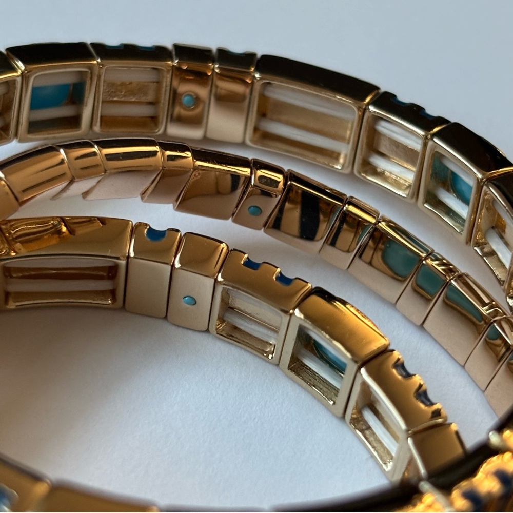 Roxanne Assoulin Gold Stretch Bracelet Set with Turquoise and Navy Details - Picture 5 of 5
